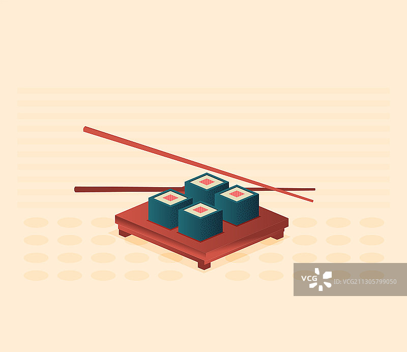 食物 - 海苔寿司卷现代3D扁平设计图片素材