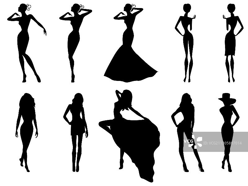 十个女性剪影图片素材