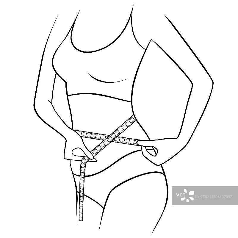 女子测量腰围尺寸图片素材