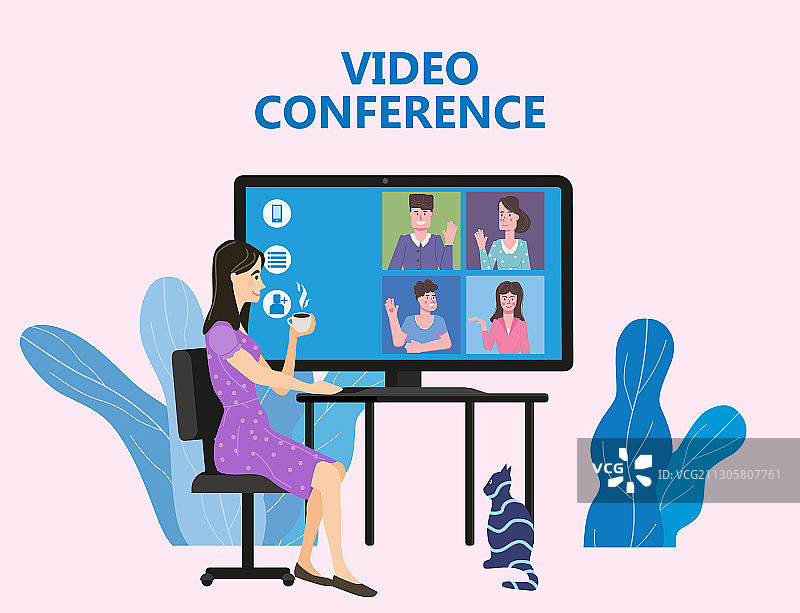 在家参加视频会议的女人图片素材