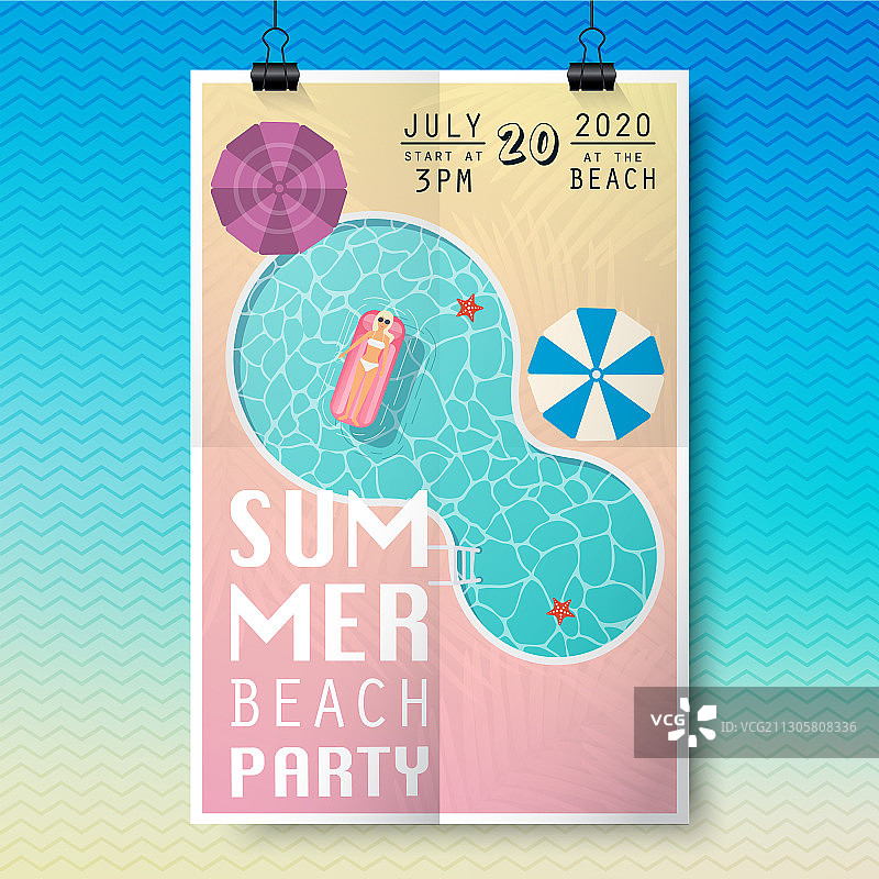 夏日派对海报：棕榈叶和字母图片素材