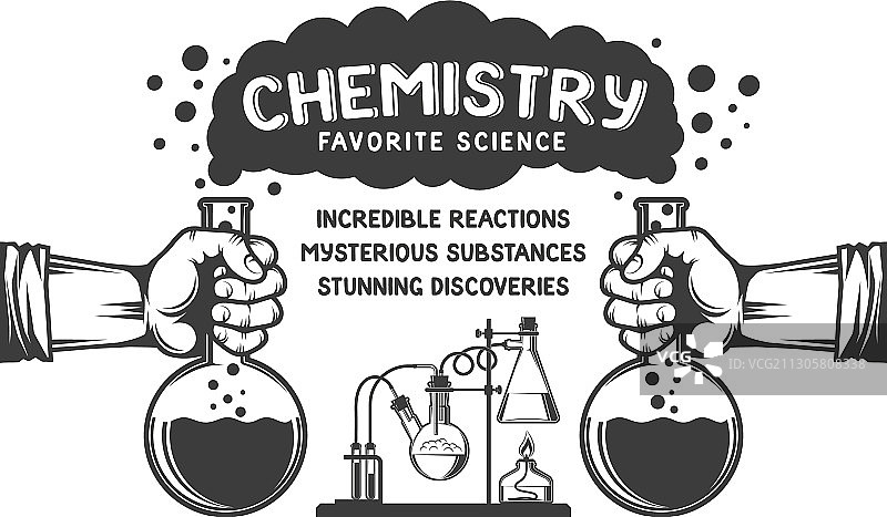 化学复古海报 - 手持烧瓶冒烟图片素材