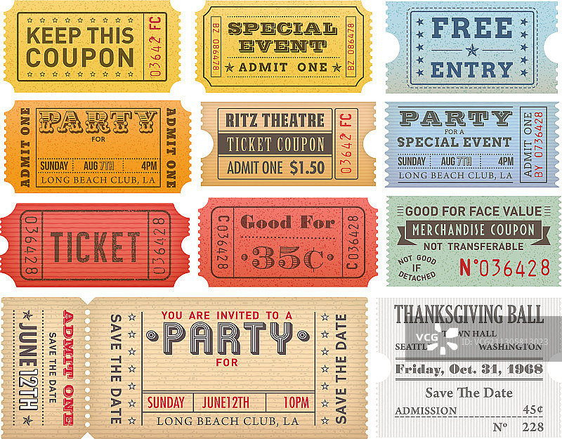 做旧风格彩色票券模板图片素材