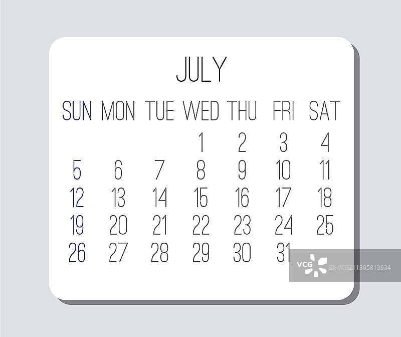 2020年7月简约日历图片素材