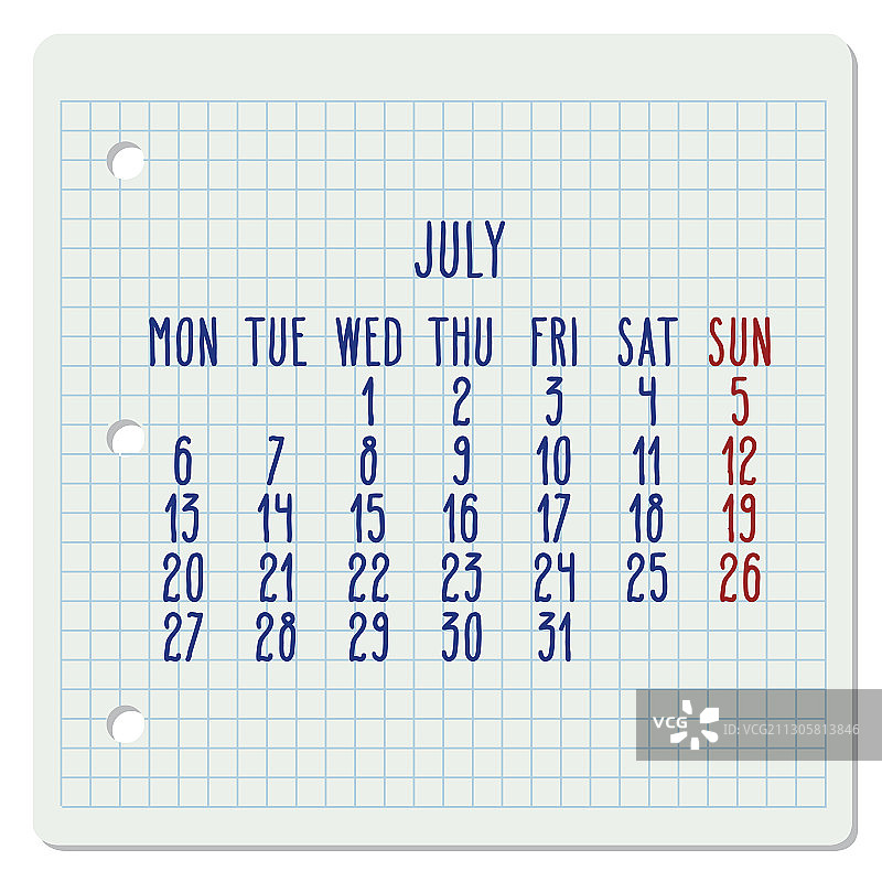 2020年7月月度笔记本日历图片素材
