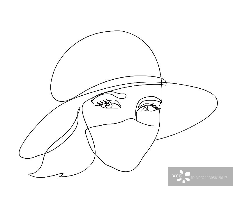 戴着面具和帽子的迷人女孩图片素材