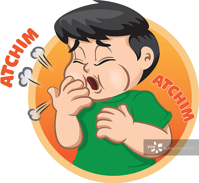 打喷嚏的儿童，过敏或流感症状图片素材