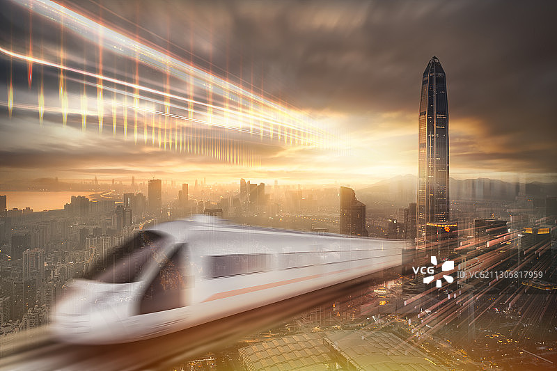 广东省深圳市福田区城市天际线黄昏风光图片素材