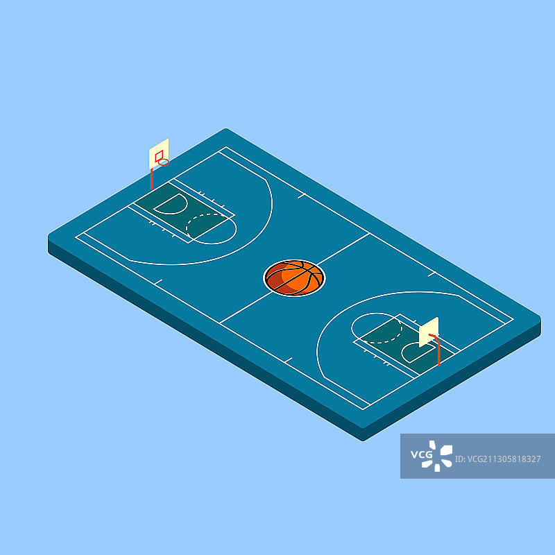 2.5D风格蓝色篮球场图片素材