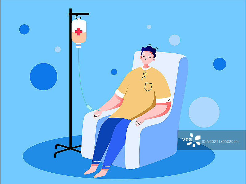 一个生病的年轻男性在输液图片素材