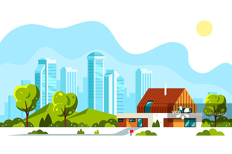 现代住宅，以大城市为背景图片素材