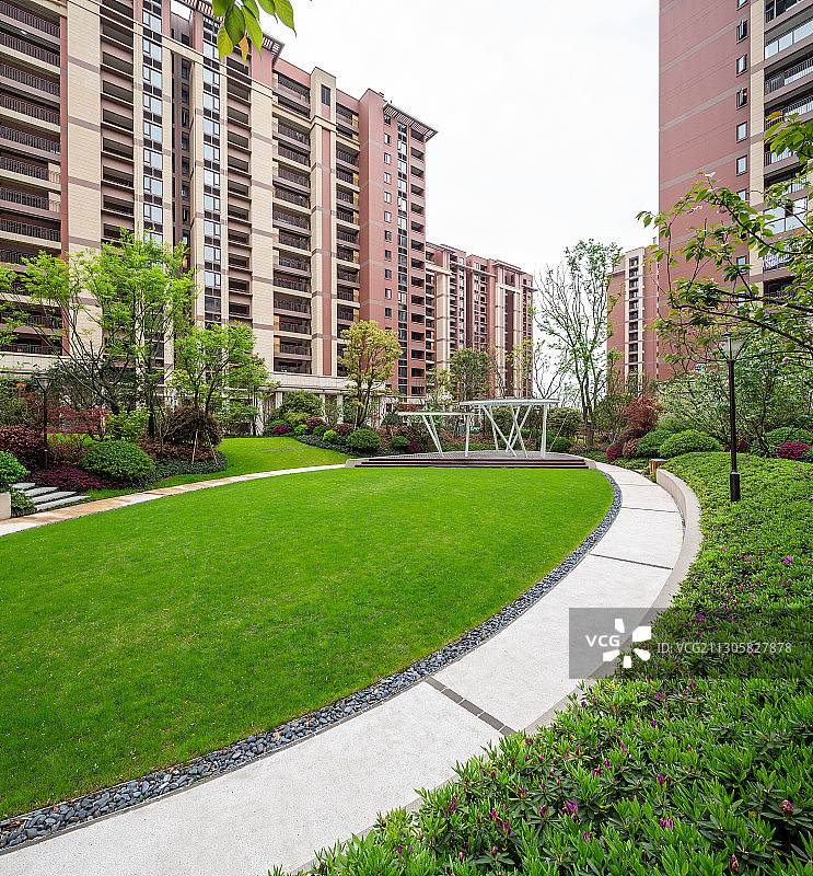 现代住宅小区建筑与绿化景观图片素材