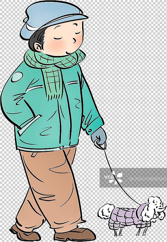 遛狗的男孩人物元素图片素材