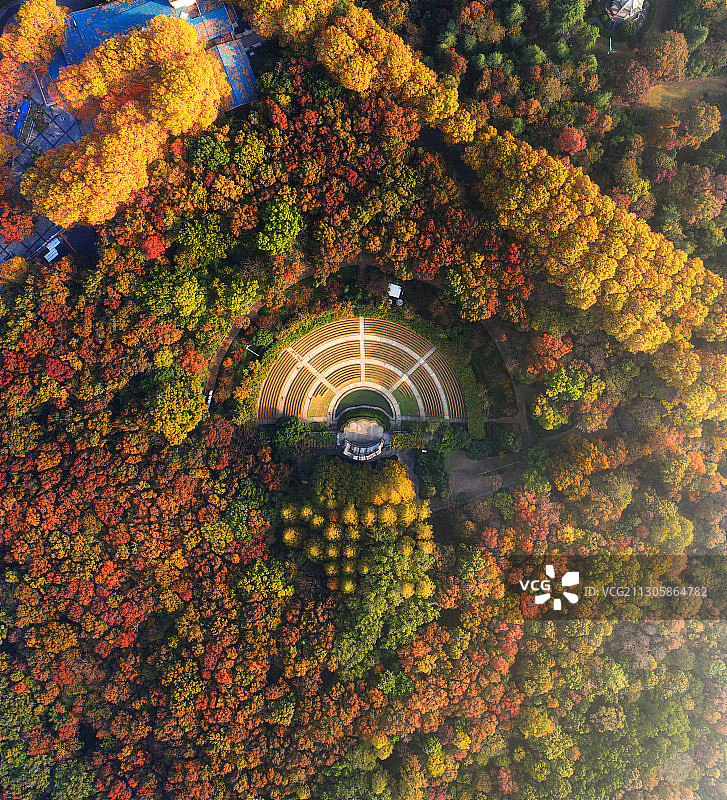 江苏南京紫金音乐台秋景航拍图片素材