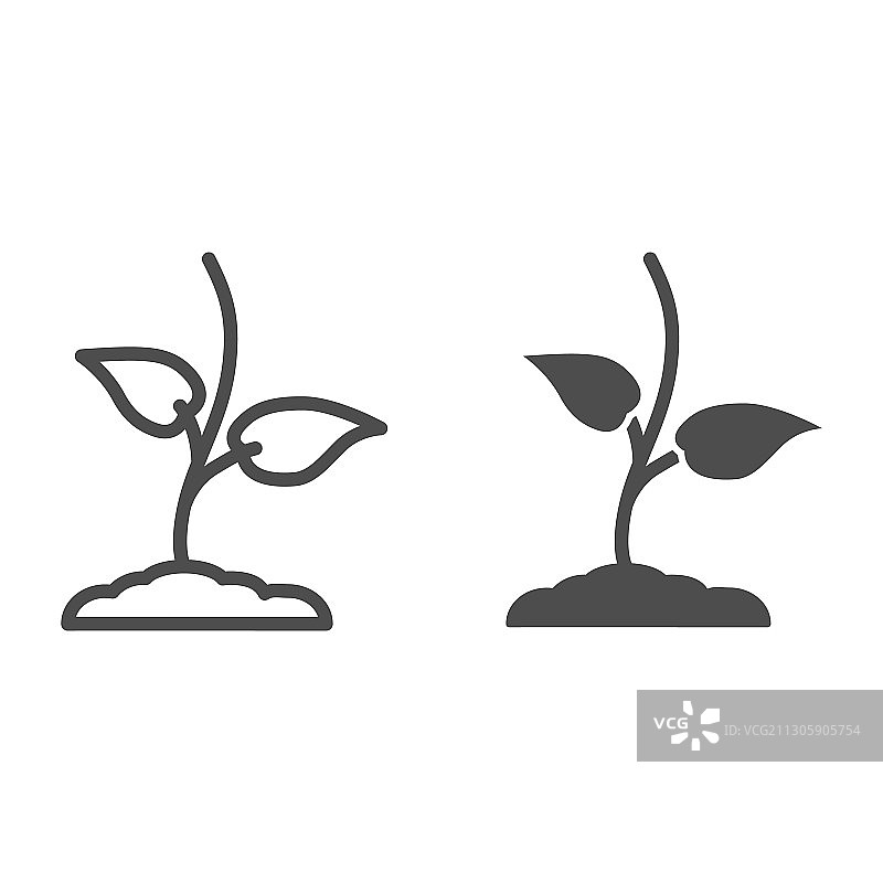 带第一片叶子的幼苗线条和实体图标图片素材