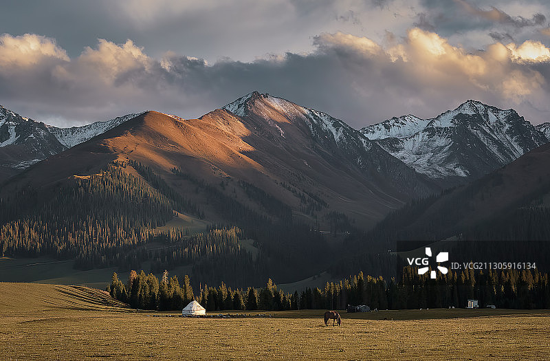 日暮-那拉提大草原图片素材