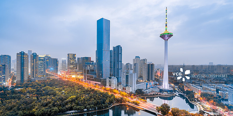 中国辽宁沈阳彩电塔城市CBD高视角夜景图片素材