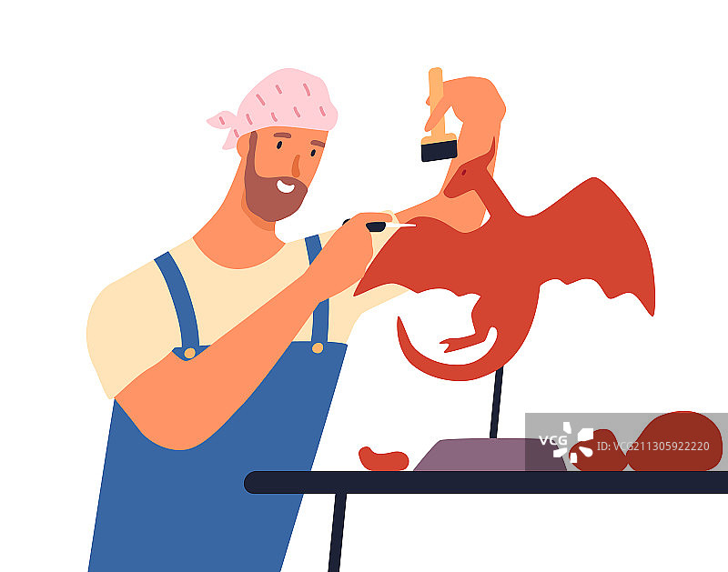 男艺术家创作神话龙雕塑图片素材