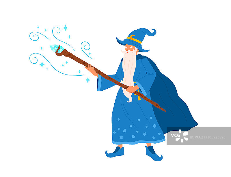 拿着魔法杖的有趣灰发巫师图片素材