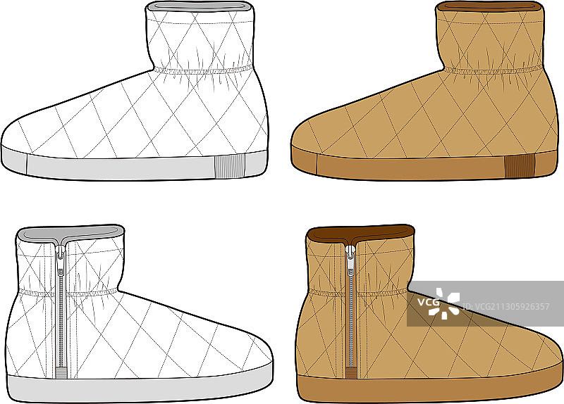 靴子鞋履设计时尚扁平草图图片素材