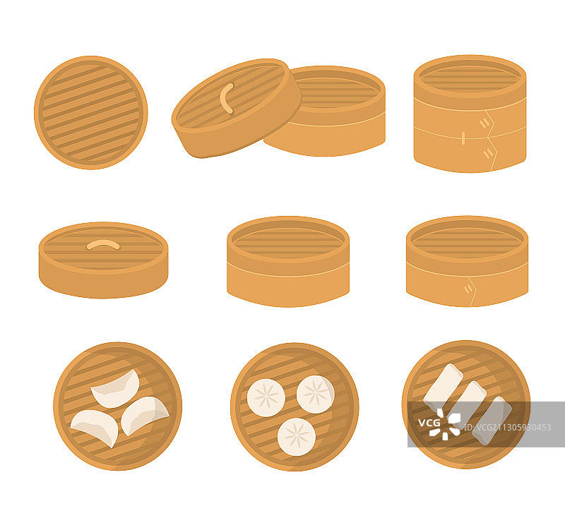 不同角度的中式竹蒸笼图片素材