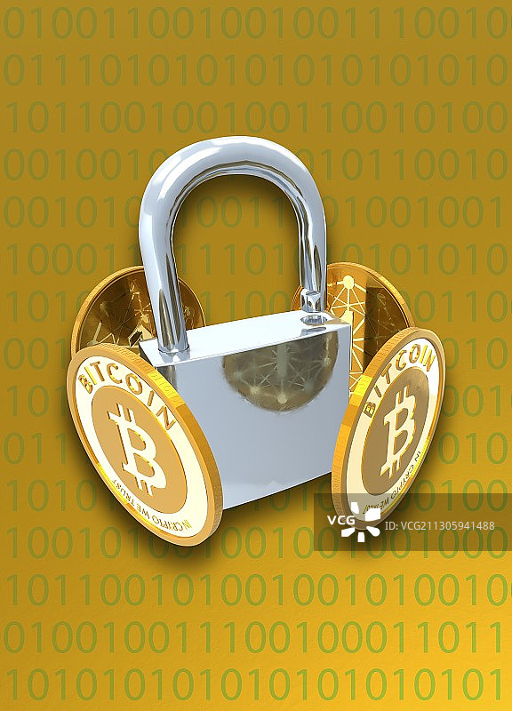 比特币和挂锁插图图片素材
