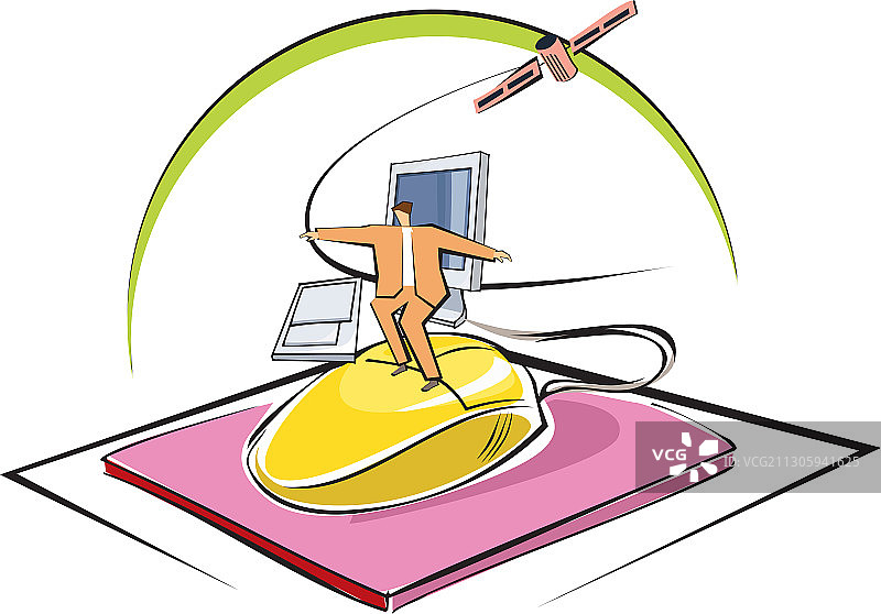 在电脑鼠标上冲浪的商务人士插画图片素材