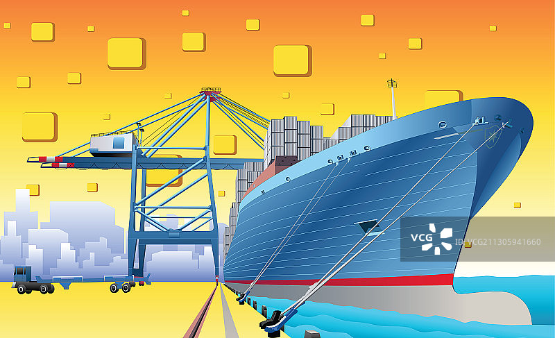 码头货船插画图片素材