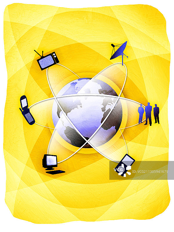 围绕全球运行的通讯产品插图图片素材