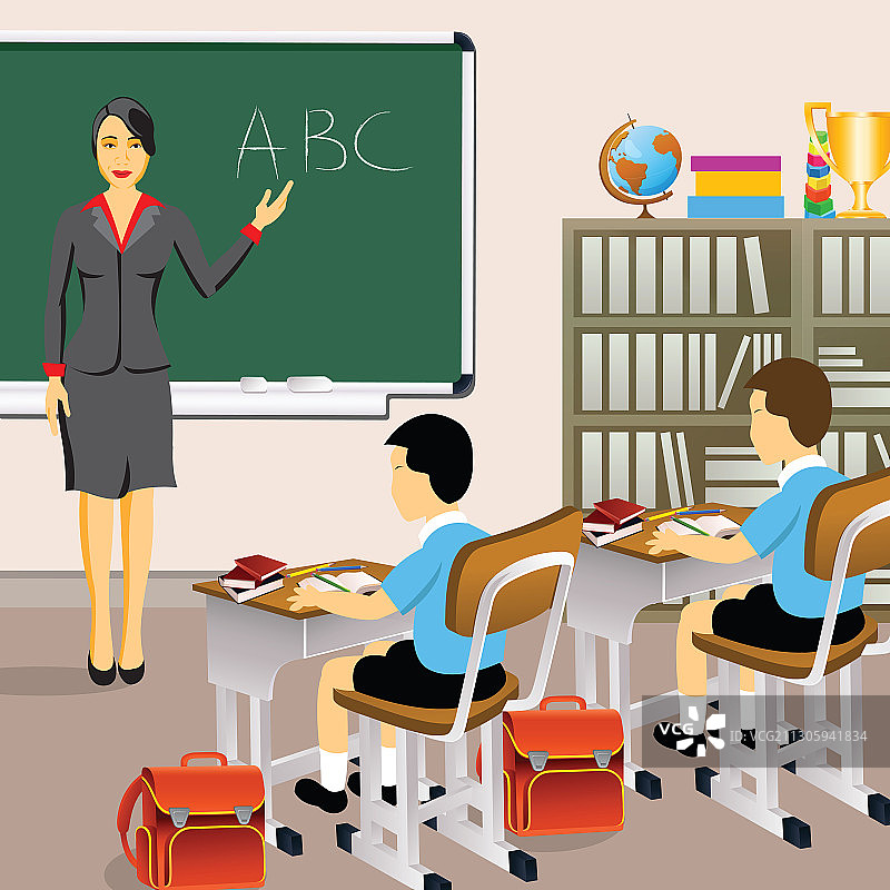 教室里的女老师和学生们，插图图片素材