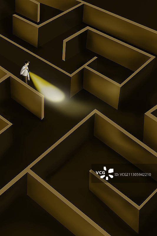 商人在迷宫中寻找出路插画图片素材