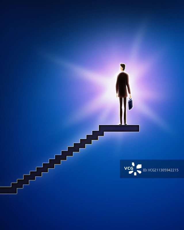 商人站在楼梯上插图图片素材