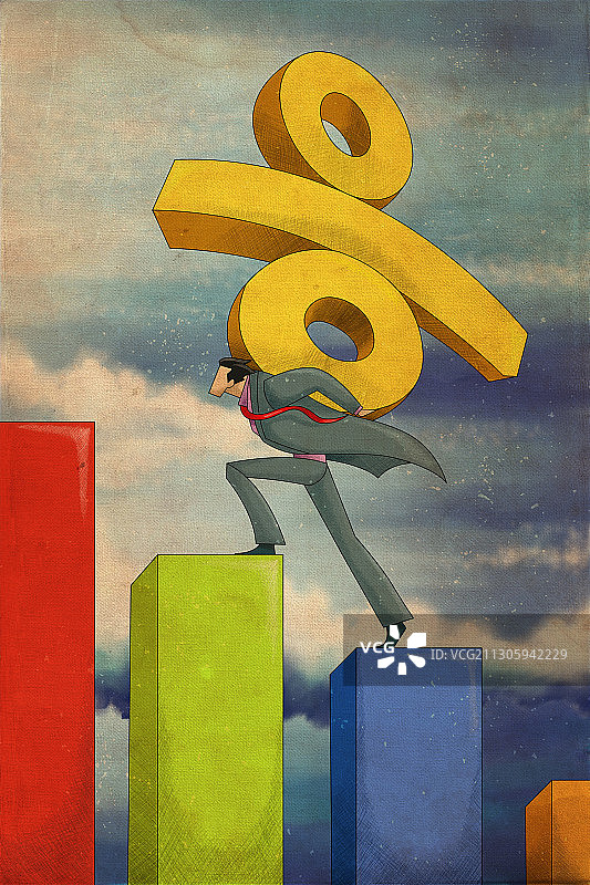 带有百分比符号的商人插画图片素材