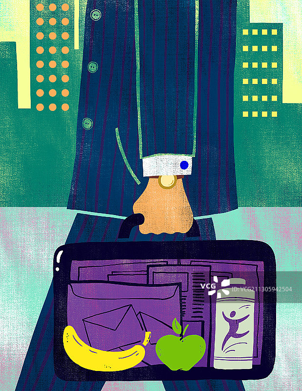 商人公文包里的水果插画图片素材