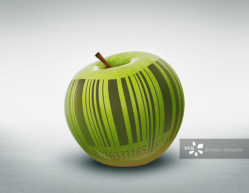 带条形码的青苹果插画图片素材