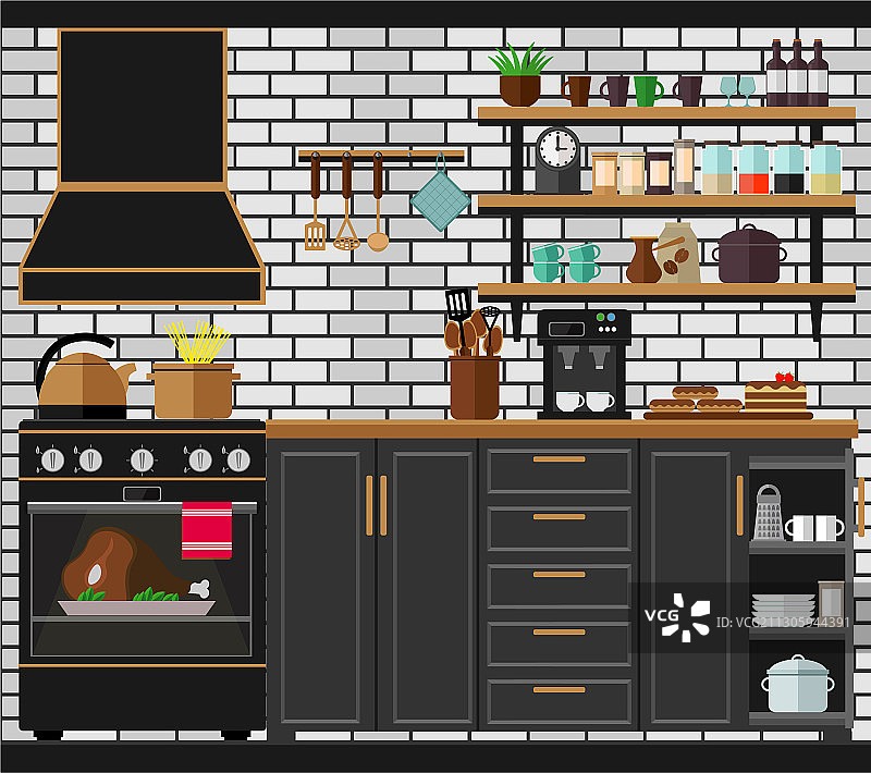 现代舒适厨房燃气灶油烟机图片素材