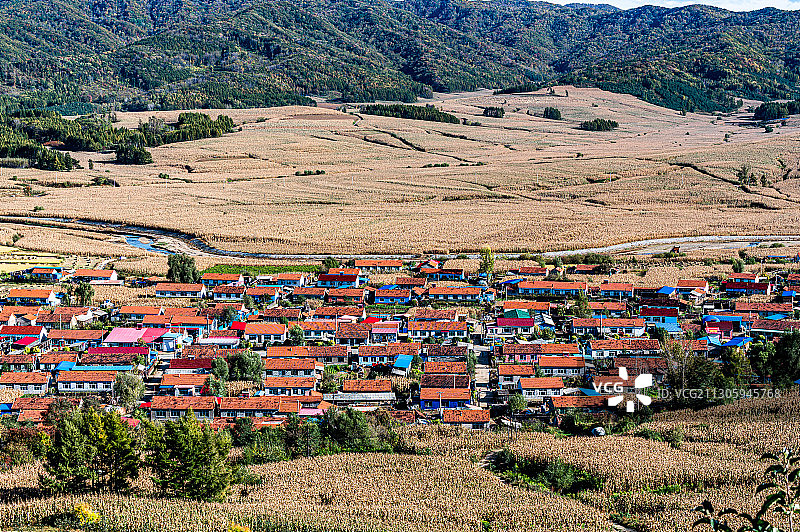秋季的中国东北村落景观图片素材