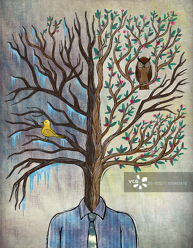 长着树头的男人插画图片素材