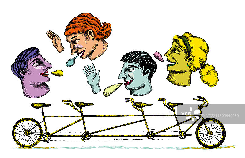 双人自行车人物插画图片素材