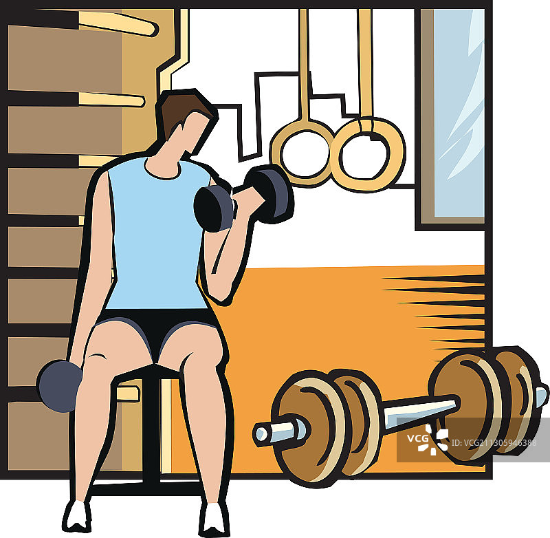 男人用哑铃锻炼，插画图片素材