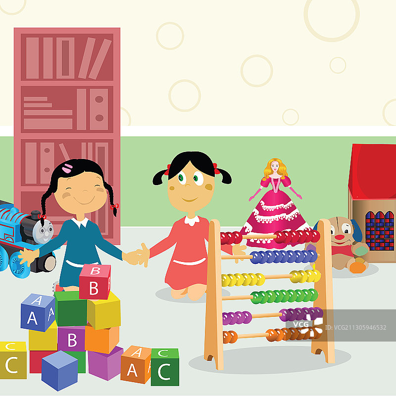 在游戏中玩耍的女学生，插图图片素材