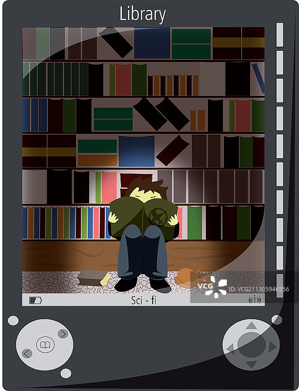 带有在线图书馆的平板电脑插图图片素材