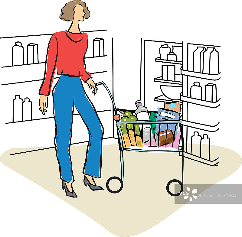 在超市购物的女人插画图片素材