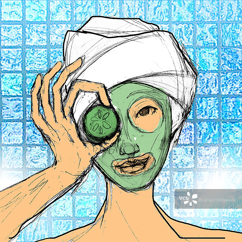 戴口罩的女人，插画图片素材