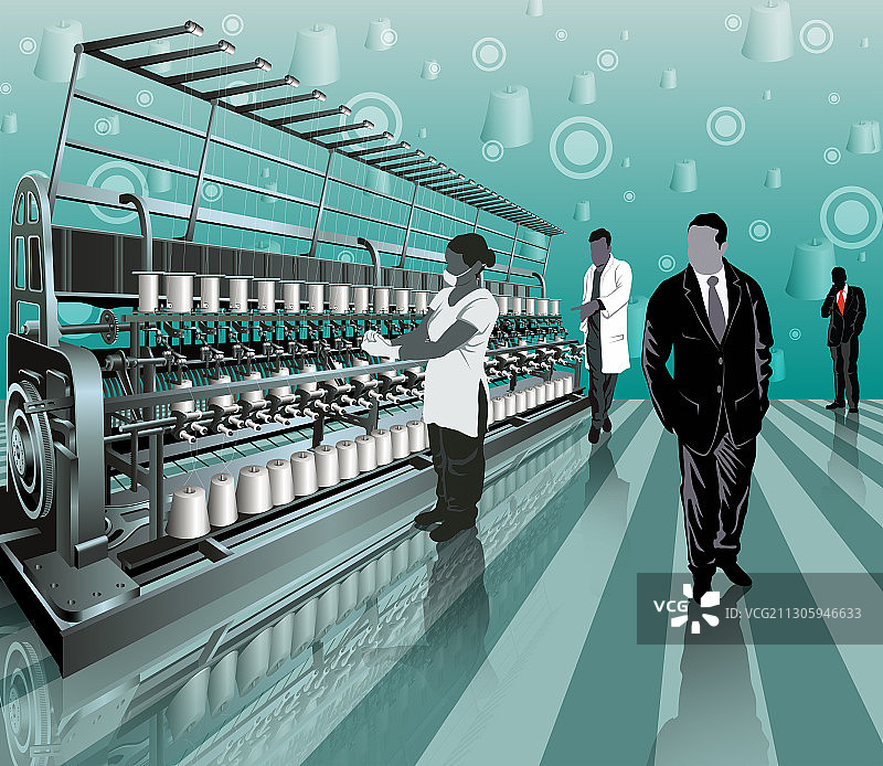 在纺织厂工作的员工，插图图片素材