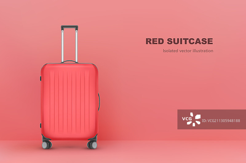 逼真红色塑料旅行箱图片素材