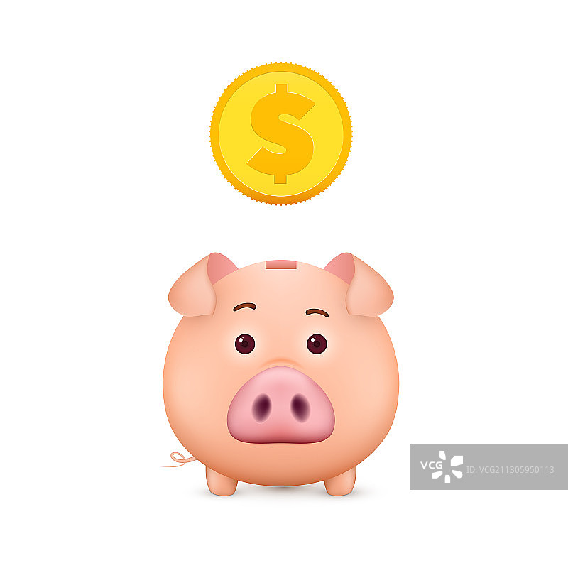 白色背景上的小猪存钱罐和金币图片素材