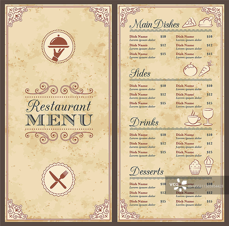 复古Grunge风格菜单模板图片素材