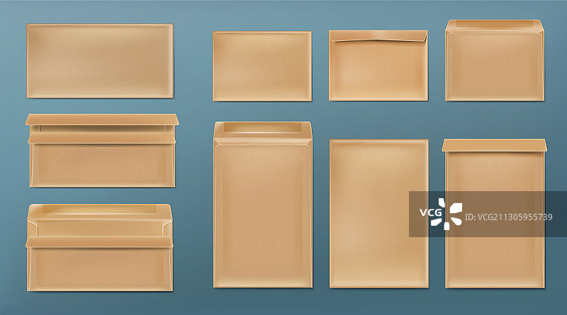 牛皮纸信封空白封面模板套装图片素材