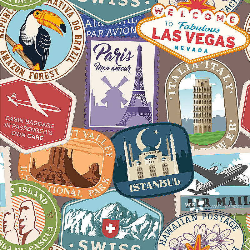 旅行贴纸无缝图案图片素材